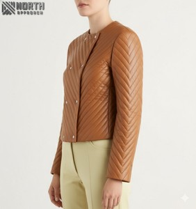 Chaqueta de cuero transpirable de piel de oveja auténtica para mujer, chaqueta de cuero acolchada de oveja a la moda de alta calidad, chaqueta de cuero personalizada - Product Image 6