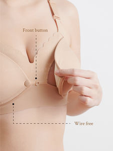 Soutien-gorge d'allaitement sans couture en soie de mûrier beige à boutons avant avec broderie Soutien-gorge d'allaitement confortable de tous les jours grande taille - Product Image 3