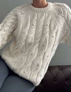 Jersey personalizado de algodón con cuello redondo para mujer, prendas de punto con cuello redondo, suéter de punto con cable, ropa informal para mujer, invierno y otoño - Product Image 1