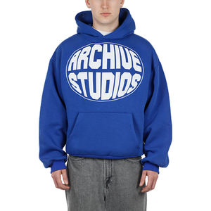 เสื้อมีฮู้ดผู้ชายผ้าฝ้ายผสมไซส์ใหญ่พิเศษ500 GSM สีทึบสไตล์สตรีทพิมพ์ลายพัฟ3D มีฮู้ด - Product Image 1