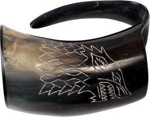 Chope à bière en corne de boisson écologique Viking Valhalla's Game Thrones Stark House, sculptée en loup, pour bière, vin, miel, bière - Product Image 3