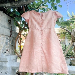 Vestido Casual de Organza y Lino/Algodón con Bordado Amarillo, Estilo Kaftan, Largo hasta la Rodilla, Cuello Barco, Manga Abullonada, Talla Grande para Mujer - Product Image 3