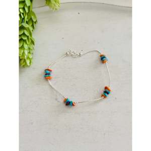 Southwest Bohemian Style Multi-Stone & Sterling <b>Silver</b> <b>Beaded</b> Anklet Strung Anklet - Product Image 1