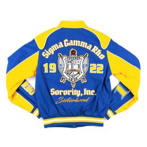Veste en twill de course Sigma Gamma Rho SGRho, bleu royal, coton, logos de sororité brodés, imperméable, coupe-vent, élégante - Product Image 2