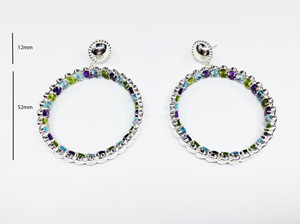 Diseñador 925 plata esterlina Multi Color piedra preciosa clásico elegante moda estilo Vintage señoras pendientes de aro - Product Image 2