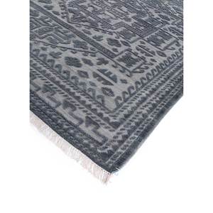 Alfombra de Lana Tejida a Mano en Gris y Negro, Modelo AKWL-13011, con Patrón de Medallón Grande para Decoración de Sala de Estar y Pasillo - Product Image 2
