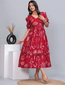 Vestido largo de algodón indio hecho a mano, estampado Floral personalizado, regalo de boda de verano ecológico para novia, cintura Natural en venta - Product Image 2