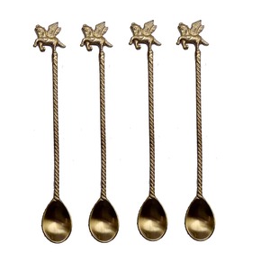 Rose Gold Polished Long <b>Thin</b> Handmade Brass Embossed Ribbed Handle Inexpensive Bar Spoon With Auger Shell Design Ended - Product Image 3