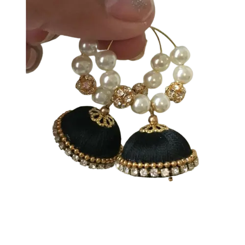 GTGLOBAL Silk thread pearl earrings Silk Thread Jhumki with Pearls Designer Rose Stud Earrings in Different Colors
