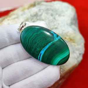 Pendentif en malachite naturelle AAA, collier en argent sterling 925 fait main avec pierres précieuses, bijou statement, cadeau H.A. Gems Unisex - Product Image 2