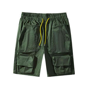 Pantalones cortos Cargo de cintura media para hombre, informales, con cremallera, cierre elástico, liso, teñido, patrón sólido, multibolsillo, holgado, de lona, Anti-UV - Product Image 1