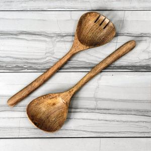 Serveurs à salade en bois d'acacia lapin bleu 2 ensembles de cuillères à salade en bois faites à la main fourchettes ustensiles cuillère de cuisine cadeau - Product Image 4