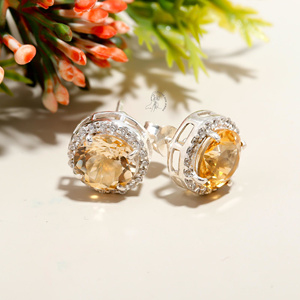 Clásico lujo boda declaración joyería fina plata esterlina 925 pera corte bisel ajuste citrino piedras preciosas Stud pendiente para mujer - Product Image 3