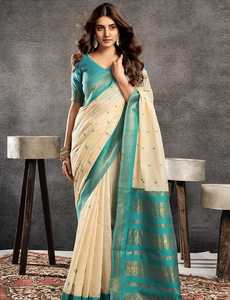 Sari en coton et soie kalyani pour femmes modernes, matière douce avec un chemisier ethnique et un style classique élégant pour les mariages - Product Image 6