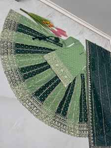 เปิดตัวชุดเลเฮนกาและผ้าคลุมไหล่ดีไซน์ใหม่ล่าสุด ชุดเดรสสำหรับงานปาร์ตี้ ชุดเลเฮนกาสำหรับสุภาพสตรี ผ้าจอร์เจตต์เทียม ชุดสำหรับงานแต่งงาน - Product Image 3