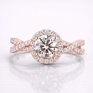 แหวนทอง 14K ประดับเพชรโมอิสซาไนต์ทรงกลม ดีไซน์เกลียวแบบแหวนหมั้น - Product Image 1