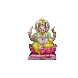 Sculpture en marbre du seigneur Shri indien, faite à la main, colorée, Ganesha Ji Makrana, pour la décoration de la maison - Product Image 1