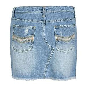 Y2K Style Tilt Light Denim Skirt for Women Plus Size 100% Cotton Zippered Fly Button Waist <b>Belt</b> Loops Mini Vintage Embroidered - Product Image 2