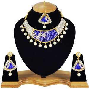 Ensemble de bijoux en alliage rose style antique avec strass en cristal, zircon, imitation perle, fleur, plaqué or, collier, boucles d'oreilles, serre-tête - Product Image 1