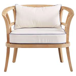 Silla redonda de madera de teca con acabado natural y cojín, hecha en Indonesia. - Product Image 6