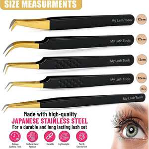 Pince à épiler courbée classique en forme de lune pour extensions de cils, pointe en fibre, prise en main solide, outil d'application pour faux cils – Meilleure vente - Product Image 6