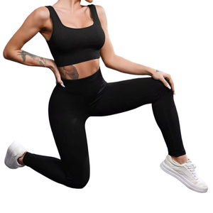 Cintura media, venta al por mayor, Color sólido, secado rápido, cintura elástica, traje de Yoga, tela elástica de alta calidad, conjuntos de mujer, conjunto de 2 piezas para mujer - Product Image 4