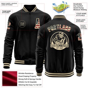 Custom <b>Black</b> Vintage USA Flag-Customized Bomber Varsity Letterman Zipper Jacket <b>Windbreaker</b> Vintage Men's Varsity Jacket - Product Image 3