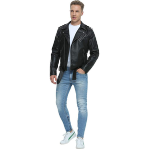 Veste en cuir zippée décontractée pour homme Manteau d'extérieur coupe-vent pour motard Veste en cuir pour homme - Product Image 2