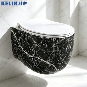 Cuvette de toilettes murale en céramique de luxe à motif marbre, à chasse d'eau tourbillon à haute température, avec abattant à fermeture douce - Product Image 6
