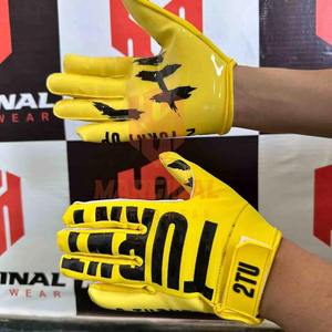 Gants de football américain pour hommes en gros, qualité supérieure, logo personnalisé, poignées antidérapantes, doigts entiers, poignet réglable, cuir - Product Image 3