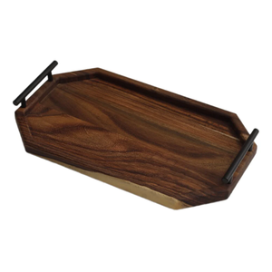 Plateau en bois Poignée en métal Vente en gros Plateau de service en bois rustique Plateau en bois de conception populaire - Product Image 4
