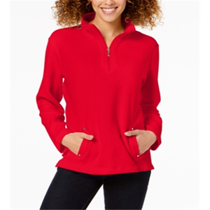 Maglia da donna con collo a zip Karen Scott, colore rosso, taglia Petite L - Product Image 1