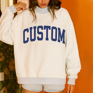Sweat à capuche personnalisé pour femmes Essentials Sweatshirts à col haut en coton uni surdimensionné Pull-over col montant Sweatshirt à col montant - Product Image 2
