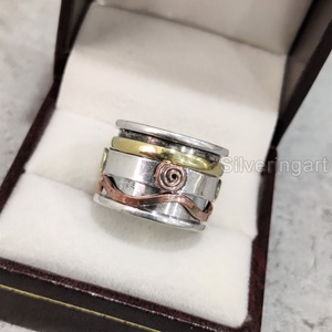 Large bande Spinner bague bohème en argent sterling 925 bague de pouce pour femme Yoga bijoux faits à la main anxiété de Noël bague Spinner pour hommes - Product Image 4