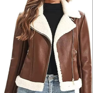 Chaqueta de cuero personalizada para mujer, abrigos de piel sintética a la moda, chaquetas de motorista ajustadas de invierno, prendas de vestir exteriores para mujer al por mayor - Product Image 1