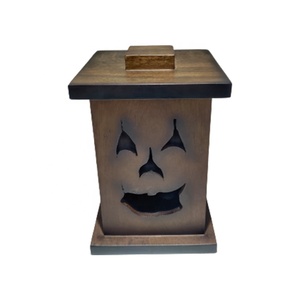 Caja de velas de lujo vintage antigua artesanía de madera tallada a mano decorativa Halloween cortada con láser única mancha oscura natural con tapa - Product Image 3