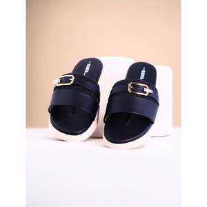 Pantoufles plates en cuir véritable noir semelle intérieure en paille chaussures de mariage pointues chaussures de bateau pour femmes automne modèle anti-glissant 646 BK - Product Image 2