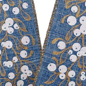 Solid Color Berries Blue <b>Wire</b> <b>Ribbon</b> Sparkling Floral Design for Christmas Birthday Halloween Wedding Decor Polyester Metallic - Product Image 2