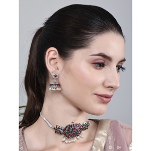 Gargantilla Verde Oxidado con Perlas de Imitación y Diamantes, Cadena de Eslabones Moderna con Forma de Flor, Joyería Religiosa Cristiana para Bodas - Product Image 1