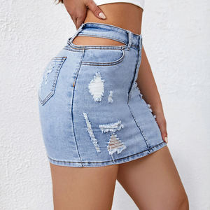 Minifalda estilo Y2K de verano para mujer, cintura recortada, rasgada, de mezclilla, patrón sólido, silueta recta para mujer para otoño y primavera - Product Image 2