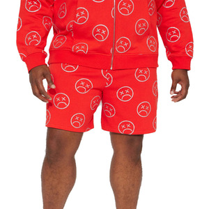 กางเกงขาสั้นซับเหงื่อของผู้ชายสีแดงแบบกำหนดเองมา2023เอวมีเชือกรูดและกระเป๋าด้านข้างพิมพ์ลายหน้าจอสีทึบสไตล์ลำลอง - Product Image 2