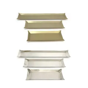 Plateau long en acier inoxydable argenté nordique ensemble de 2 plateaux de service de restaurant de cuisine écologique pour la décoration intérieure stockage en gros - Product Image 3