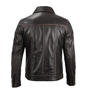 Veste en cuir de vache véritable pour homme élégante avec col montant et logo frontal, design de haute qualité et dernier cri - Product Image 3