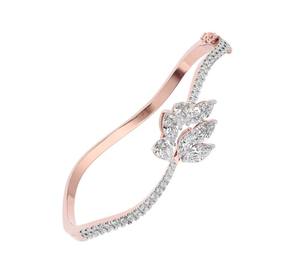 Bracelet jonc ouvert en or jaune/blanc/rose 14 carats OEM avec diamant taille poire 3,53 carats, plaqué rhodium, certifié IGI, motif feuille, pour femme - Product Image 6