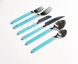 Ensemble de couverts en acier inoxydable bleu foncé, design bistrot, finition miroir argentée, 6 pièces, pour la restauration - Product Image 2