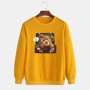 เสื้อสเวตเตอร์คอกลมสีเหลืองลายการ์ตูนหมีพิมพ์ลายกระเป๋าเดินทางแบบสวมใส่สบายสำหรับทุกเพศทุกวัย เสื้อถักแบบสวมใส่สบายสำหรับฤดูใบไม้ร่วง - Product Image 1