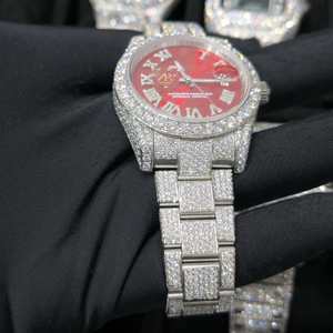 Montre de luxe en acier inoxydable avec diamant Moissanite VVS1, cadran rouge, chiffres romains, date, Hip Hop, prix de gros, fabricant, fournisseur - Product Image 2