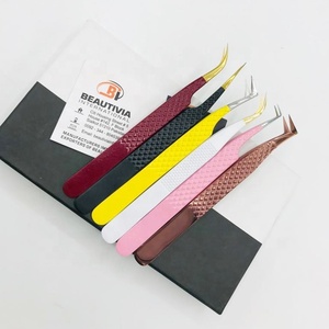 Pinzas profesionales de pestañas con volumen de logotipo personalizado de alta calidad, acero inoxidable sostenible con punta puntiaguda con revestimiento de Color personalizado - Product Image 4