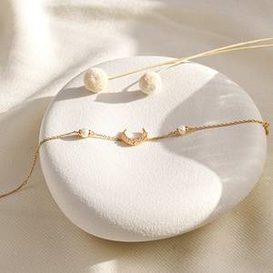 Dainty Pearl Moon <b>Bracelet</b> 925 Sterling <b>Silver</b> 14K Gold Plated Crescent Slim Freshwater Pearl <b>Bracelet</b> Gift <b>For</b> Her - Product Image 3