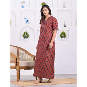 Camisón Casual Rojo de Algodón, Cómodo y Suave, de Popelina para Verano, con Botones y Cordón Ajustable, Personalizable, ODM, Pedido Mínimo 3 Piezas - Product Image 3